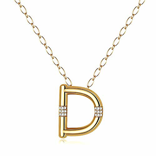 

women letter necklace gold - 14k gold filled cubic zirconia big initial pendant necklace, letter d monogram necklace gift for women girls