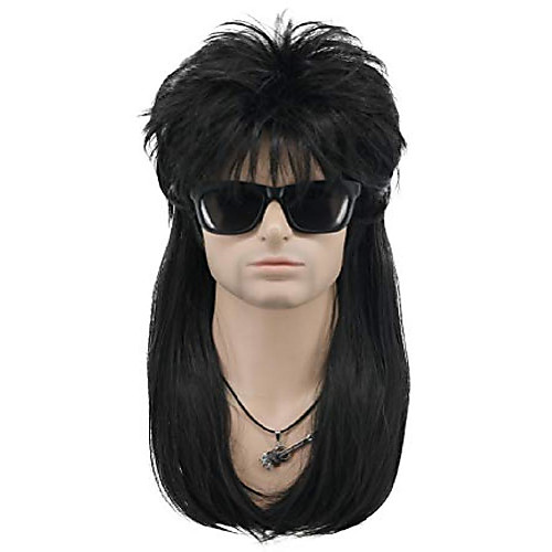 

70s 80s disco mullet wig men punk rock women long straight black halloween costume cosplay wig