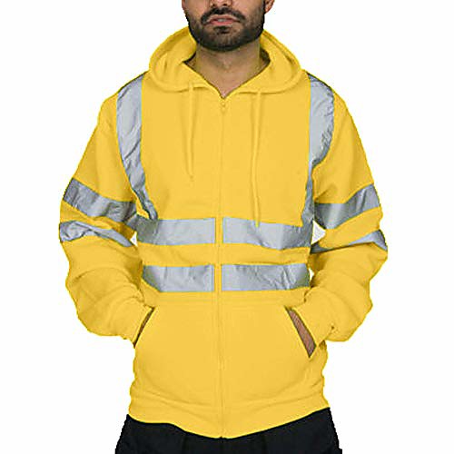

Hi Vis Hoodie for Men, Long Sleeve Hooded Jacket with Full Zipper Reflective Safety Work Jacket Plus
