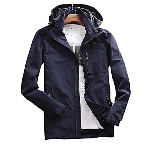 

men's jacket with hood solid color long sleeve embroidery zipper windbreaker navy blue m