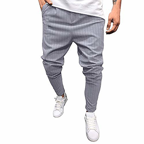 

fashion men's casual solid loose stripe pocket sweatpant trousers jogger pant gray