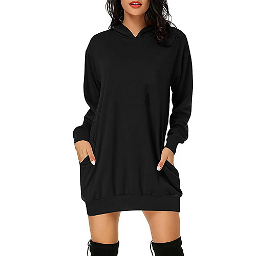 

Women's Sheath Dress Short Mini Dress White Black Red Long Sleeve Solid Color Fall Hooded Elegant Christmas 2021 S M L XL XXL 3XL