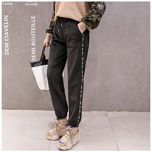 

Women's Basic Streetwear Comfort Daily Going out Jogger Chinos Pants Letter Full Length Drawstring Pocket Black
