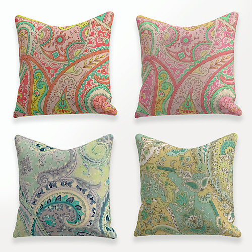 

Cushion Cover 4PCS Linen Soft Decorative Square Throw Pillow Cover Cushion Case Pillowcase for Sofa Bedroom 45 x 45 cm (18 x 18 Inch) Superior Quality Mashine Washable Vintage Striped Floral