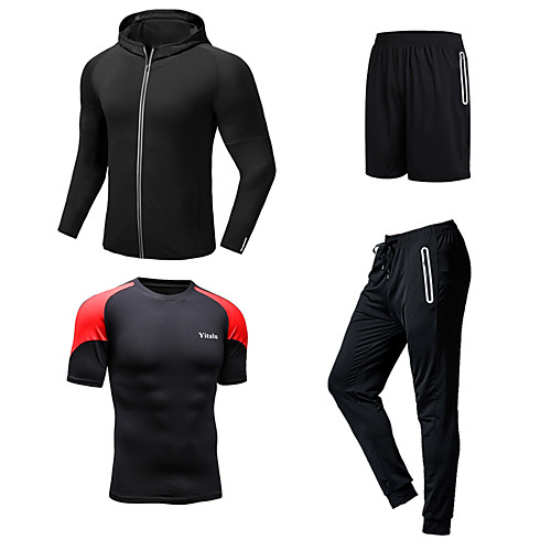 

Men's Patchwork Tracksuit Activewear Set Athletic Athleisure Long Sleeve 4pcs Front Zipper Breathable Quick Dry Moisture Wicking Fitness Gym Workout Running Walking Jogging Sportswear Stripes Normal