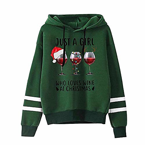 

christmas pattern print long sleeve pocket cartoon pullover hoodie jumper sweatshirt tops blouse xmas gifts for women (green-b,s)