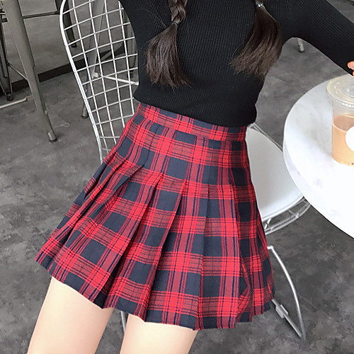 

Women's Causal Daily Active Streetwear Skirts Plaid Pleated Print Blue Red