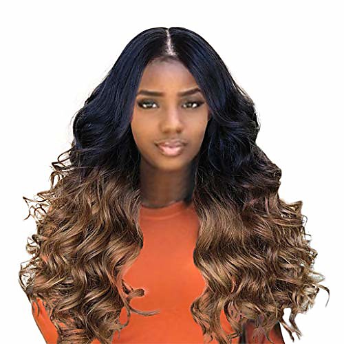 

big curly wavy supreme free parting wigshigh temperature synthetic wigs for black women ombre color (brown)