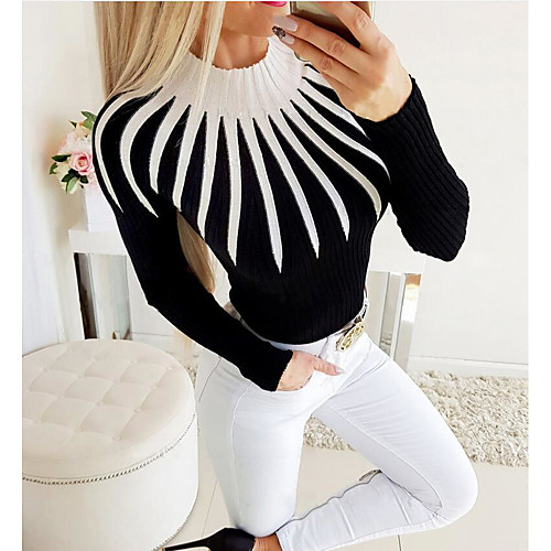 

Women's Knitted Solid Color Pullover Cotton Long Sleeve Sweater Cardigans Crew Neck Fall Winter White Black