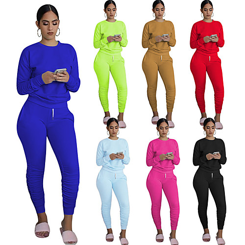 

Women's 2 Piece Tracksuit Sweatsuit Street Casual Long Sleeve 2pcs Lightweight Breathable Soft Gym Workout Running Active Training Jogging Exercise Sportswear Solid Colored Outfit Set Clothing Suit