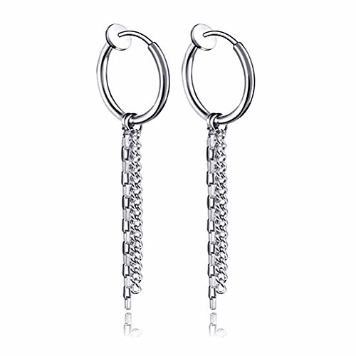 

fashion stainless steel chain dangle earrings tube clip on earrings(silver)