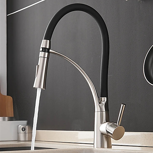 

Single HandleKitchen Faucet Set,Brush NickelOne Hole Pull Out Centerset,BrassKitchen FaucetwithSupplyLines
