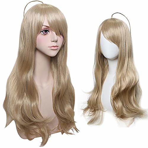 

women's blonde wig for kaede akamatsu cosplay halloween costume party long wavy with side bangs synthetic anime wig