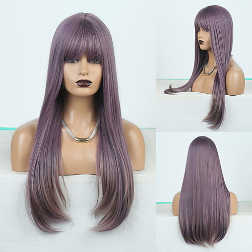 

Cosplay Costume Wig Synthetic Wig Natural Straight Middle Part Neat Bang Wig Long Blonde / Purple Synthetic Hair Women's Odor Free Fashionable Design Soft Purple / Heat Resistant