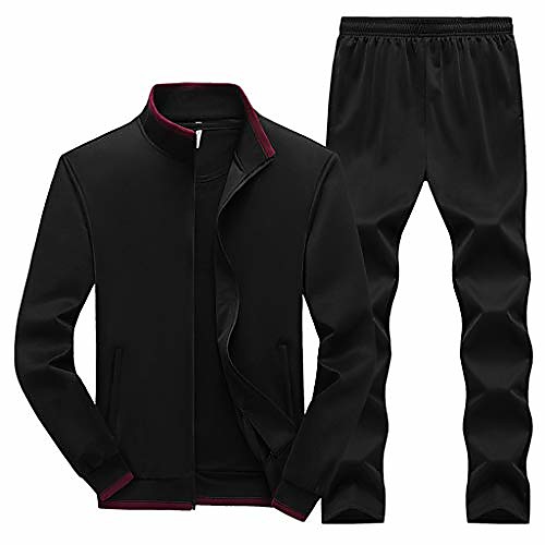 

2 piece tracksuit set - full zip athletic sweatsuit outfit jogger casual sports sweatsuit black