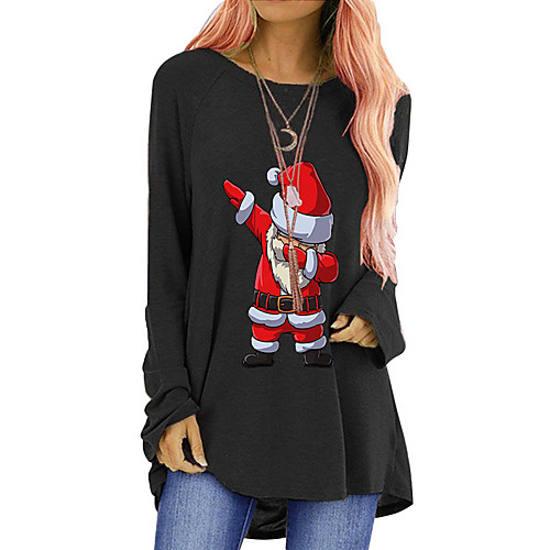 

Women's Christmas T shirt Graphic Prints Long Sleeve Round Neck Tops Christmas Basic Top Black Blue Red