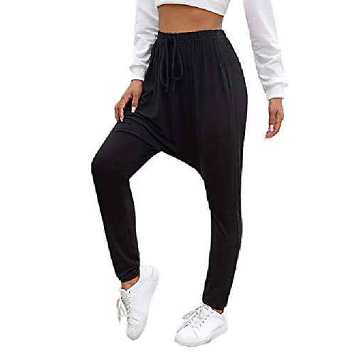 

women's low crotch jogger drawstring high waist harem pants with pocket black xs