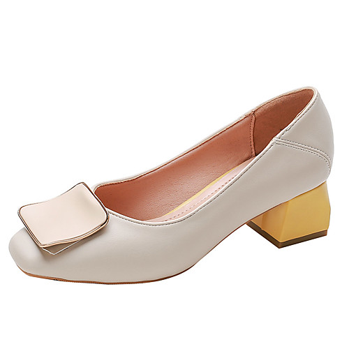 

Women's Heels Chunky Heel Square Toe Classic Daily PU Solid Colored Almond Yellow Green