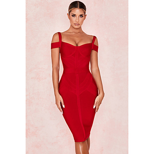 

Sheath / Column Hot Sexy Party Wear Cocktail Party Valentine's Day Dress Off Shoulder Sleeveless Knee Length Spandex with Sleek 2021