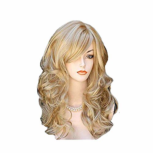 

24 inch long curly wig for women charming synthetic fiber hair wig for daily party costume wigs (gold)