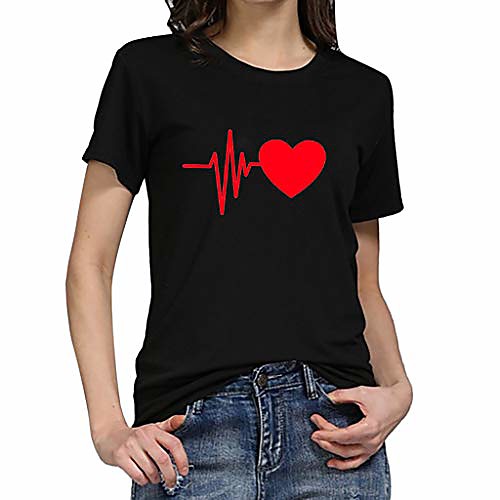 

women's simple sports t-shirt loose short-sleeve heart print t-shirt casual o-neck top