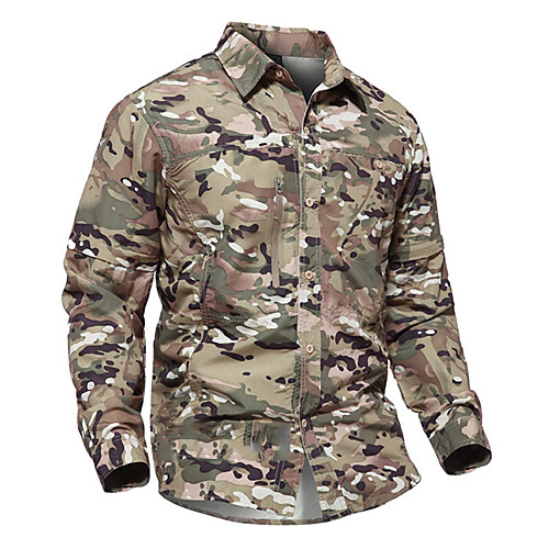 

Men's Hunting T-shirt Long Sleeve Outdoor Fall Spring Summer Breathable Quick Dry Anti-Wear Well-ventilated Camo / Camouflage Top Polyester Camping / Hiking Hunting Fishing Traveling Black Army Green