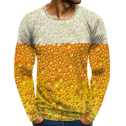 

Men's T shirt 3D Print Graphic Plus Size Print Long Sleeve Daily Tops Gold