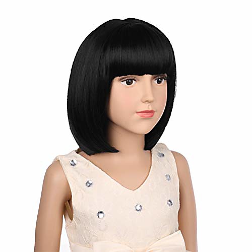 

short straight black natural cosplay bob wigs for kids child
