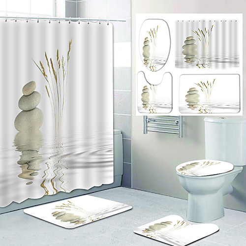 

Reflection In Water Pattern Printing Bathroom Shower Curtain Leisure Toilet Four-Piece Design