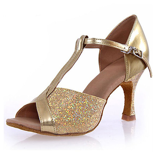

Women's Latin Shoes Heel Splicing High Heel Gold Silver Buckle Adults'