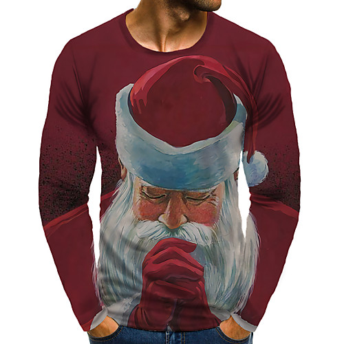 

Men's T shirt 3D Print Graphic Plus Size Print Long Sleeve Daily Tops Red