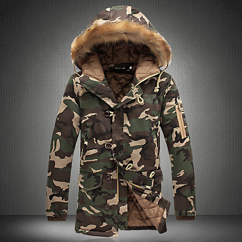 

tanming men's winter warm faux fur collar hooded camo coat parka jacket (army green, large)
