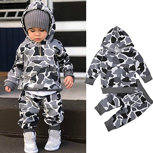 

Boys' Kids 2 Piece Tracksuit Sweatsuit Street Athleisure Long Sleeve 2pcs Cotton Thermal Warm Windproof Soft Running Jogging Training Sportswear Outfit Set Clothing Suit Camouflage Activewear