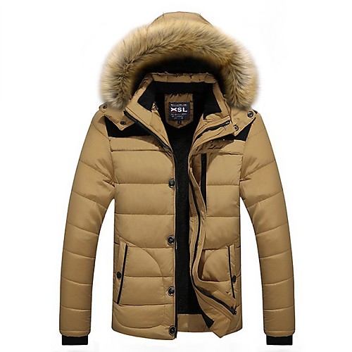 

mens parka coat thicken warm puffer jacket with faux-fur hood trim darkblue l