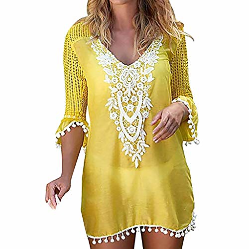 

women's bathing suit cover up for beach pool swimwear crochet dress yellow