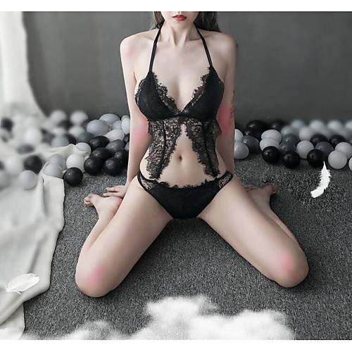 

Women's Backless Mesh Bodysuits Nightwear Floral Black / Red One-Size