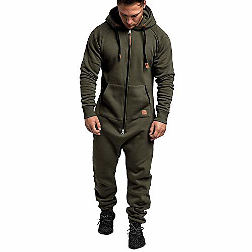 

men's one piece pajamas,mens jumpsuit autumn winter casual hoodie onesies rompers long playsuit drawtsring hooded full zip one piece lightweight jogging tracksuit with pockets (green, xl)