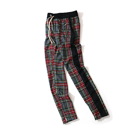 

mens scottish plaid joggers lattice track pants ankle strap zipper mesh stretch waist-grey-l