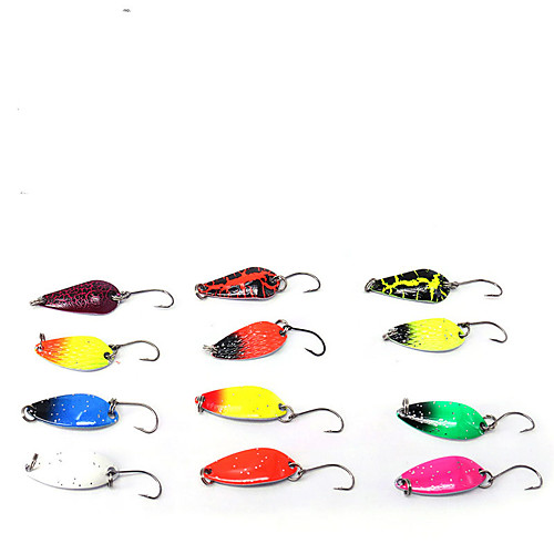 

12 pcs Fishing Lures Spoons Bass Trout Pike Bait Casting