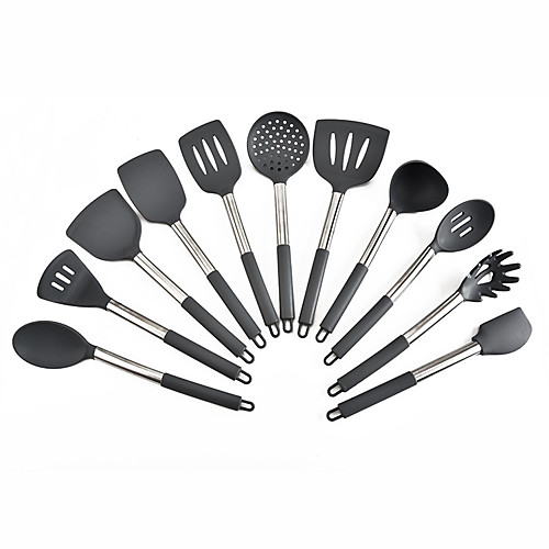 

Stainless Steel Silicone Cookware Sets New Design Non-Stick Kitchen Utensils Tools 11 Pcs