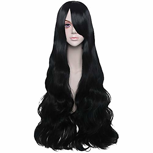 

jeanne women's long wavy curly wigs with bangs for halloween costume cosplay party- black 32