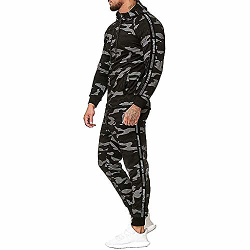 

, men's activewear sets - side letter patchwork zip up hoodie and pants - camouflage sportswear en two piece outfits sets, long sleeves - sports gifts for boys & but