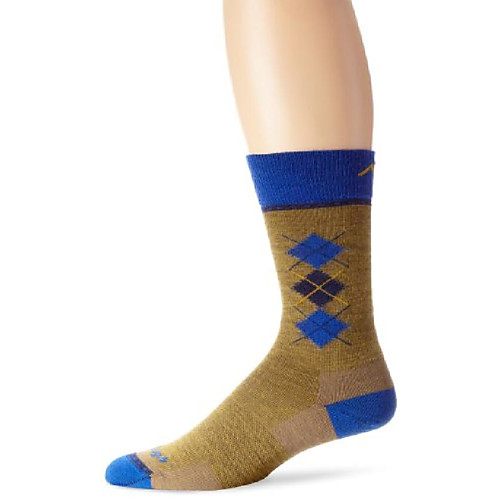 

vermont men's merino wool argyle crew light cushion hiking socks, naughty gold, large