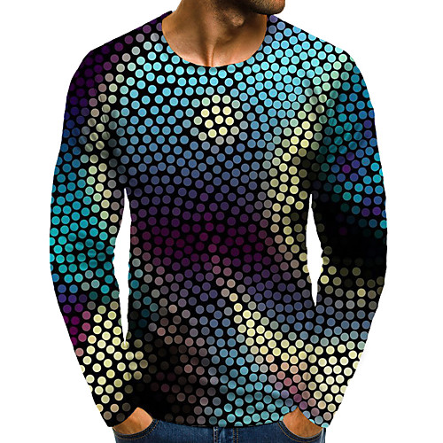 

Men's T shirt 3D Print Graphic 3D Plus Size Print Long Sleeve Daily Tops Rainbow