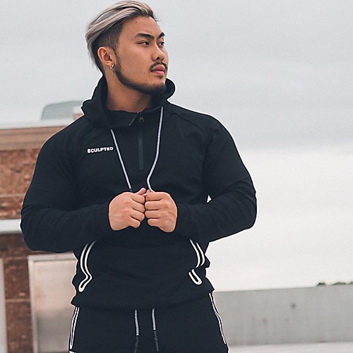 

Men's Coat Front Zipper Front Pocket Hoodie Cotton Letter Printed Sport Athleisure Jacket Tracksuit Long Sleeve Breathable Soft Comfortable Exercise & Fitness Everyday Use Daily Exercising General Use