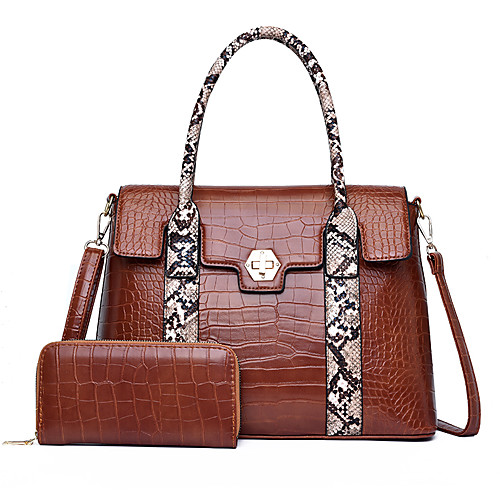 

Women's Bags PU Leather Leather Bag Set 2 Pieces Purse Set Sashes / Ribbons Buttons Daily Outdoor Bag Sets 2021 Handbags Red Brown