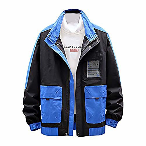 

mens fashion autumn spring casual stand collar outwear coat lightweight jacket black