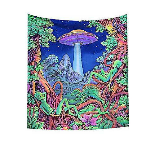 

magical trippy psychedelic tapestry forest tree alien dinosaur mountain ufo spaceship tapestries wall hanging hippie art 51x59 inches home decoration dorm decor for living room bedroom