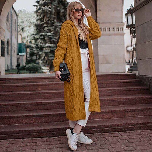 

Women's Stylish Knitted Solid Color Cardigan Long Sleeve Sweater Cardigans Open Front Fall Winter Yellow Blushing Pink Wine