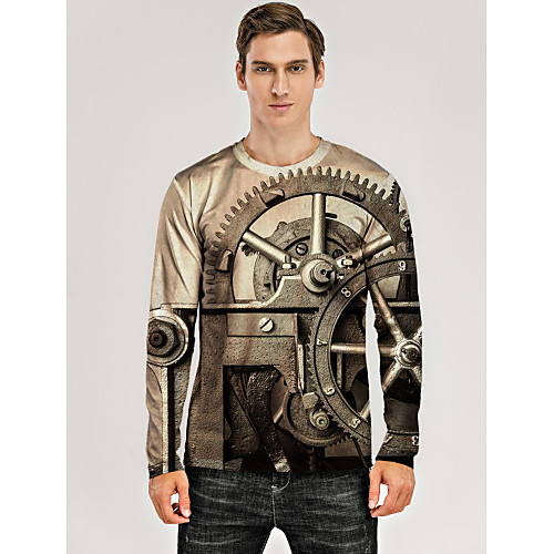 

Men's T shirt 3D Print Graphic 3D Machine Print Long Sleeve Daily Tops Khaki